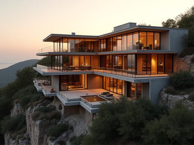 Moderne Villa am Hang mit großen Glasfronten und Terrasse