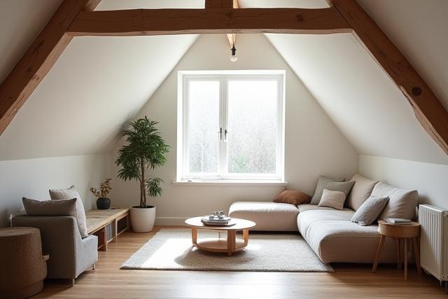Stilvoll ausgebautes Dachgeschoss mit Holzbalken und viel Licht