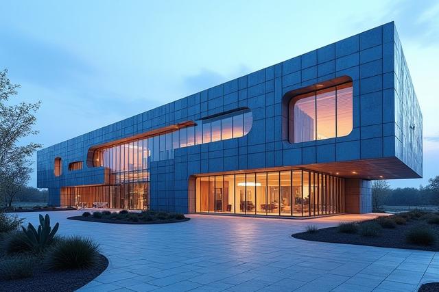 Futuristisches Forschungszentrum mit Glasfassade und modernen Formen