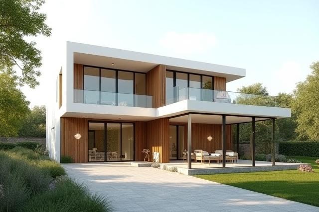Modernes Einfamilienhaus mit großen Glasflächen