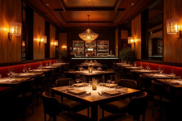 Elegantes Restaurant-Interieur nach Umbau mit warmen Lichtern und modernen Möbeln